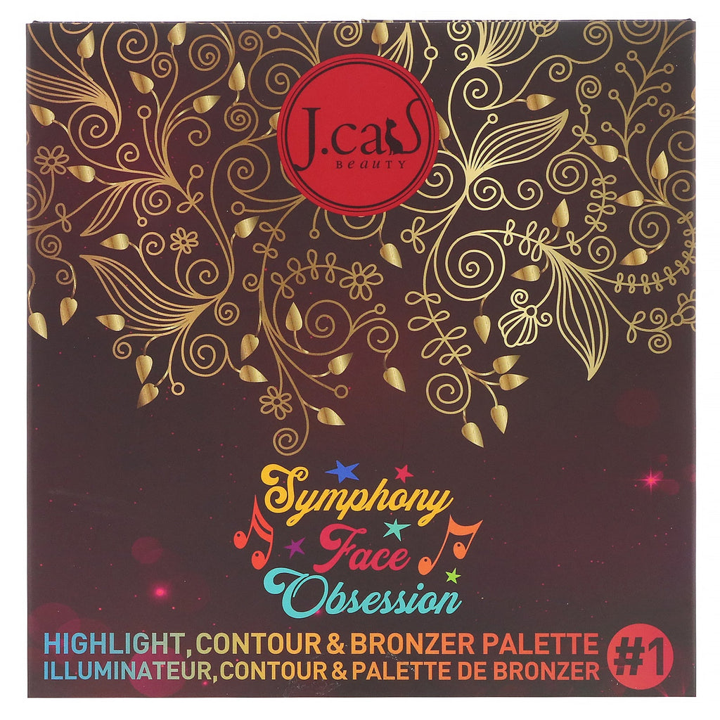 J.Cat Beauty, Symphony Face Obsession, Highlight, Contour &amp; Bronzer Palette, SFO101 #1 Light/Medium, 0,97 oz (27,5 g)