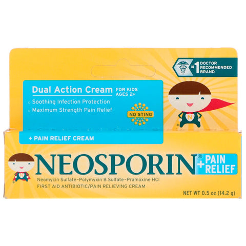 Neosporin, Dual Action Cream, Pain Relief Cream, For Kids Ages 2 +, 0.5 oz (14.2 g)