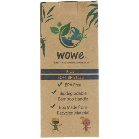 Wowe, Natural Bamboo Toothbrush, Kids, Soft Bristles, 4 Pack