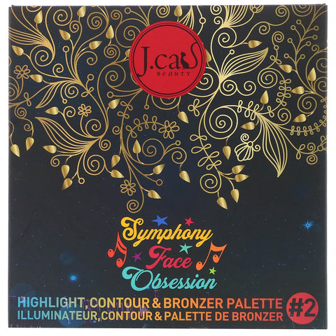 J.Cat Beauty, Symphony Face Obsession, Highlight, Contour & Bronzer Palette, SFO102 #2 Medium/Dark, 0.97 oz (27.5 g)