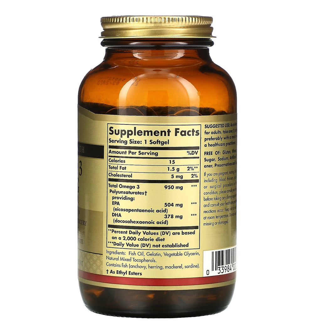 Solgar, Omega-3, EPA & DHA, Triple Strength, 950 mg, 100 Softgels