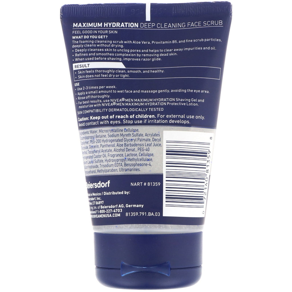 Nivea, Men, Deep Cleaning Face Scrub, Maximum Hydration, 4.4 oz (125 g)