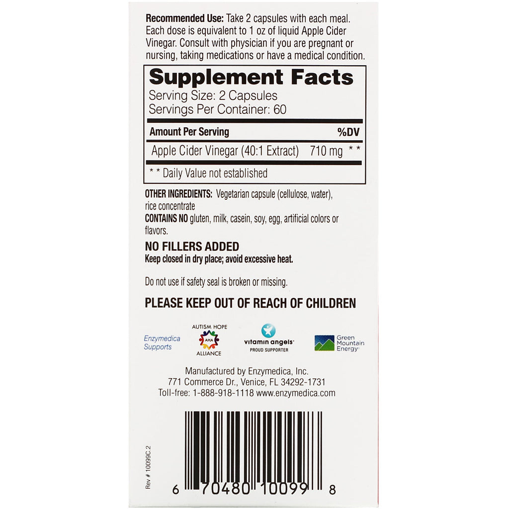 Enzymedica, Apple Cider Vinegar with the Mother,  120 Capsules