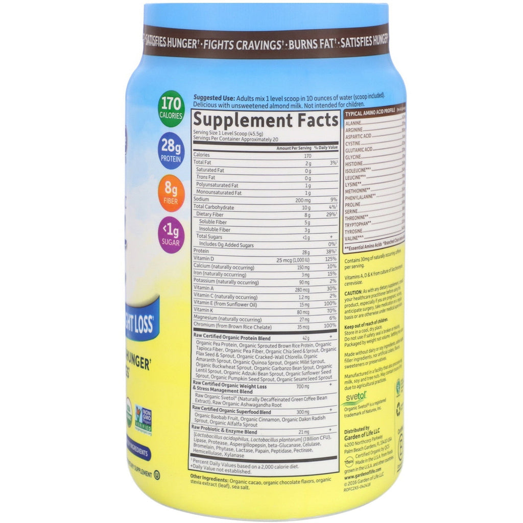 Garden of Life, RAW Fit, højt proteinindhold til vægttab, chokolade, 32,09 oz (910 g)