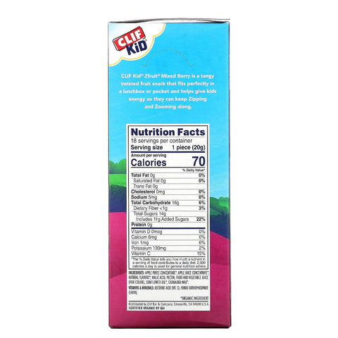 Clif Bar, Clif Kid, ZFruit Rope, Mixed Berry, 18 stykker, 0,7 oz (20 g) hver