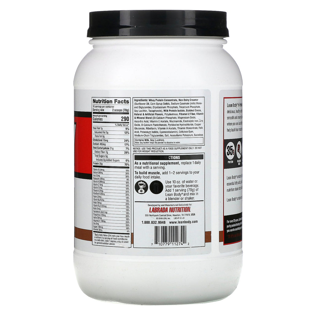 Labrada Nutrition, Lean Body, Hi-Protein Meal Replacement Shake, Chocolate, 2.47 lbs (1120 g)