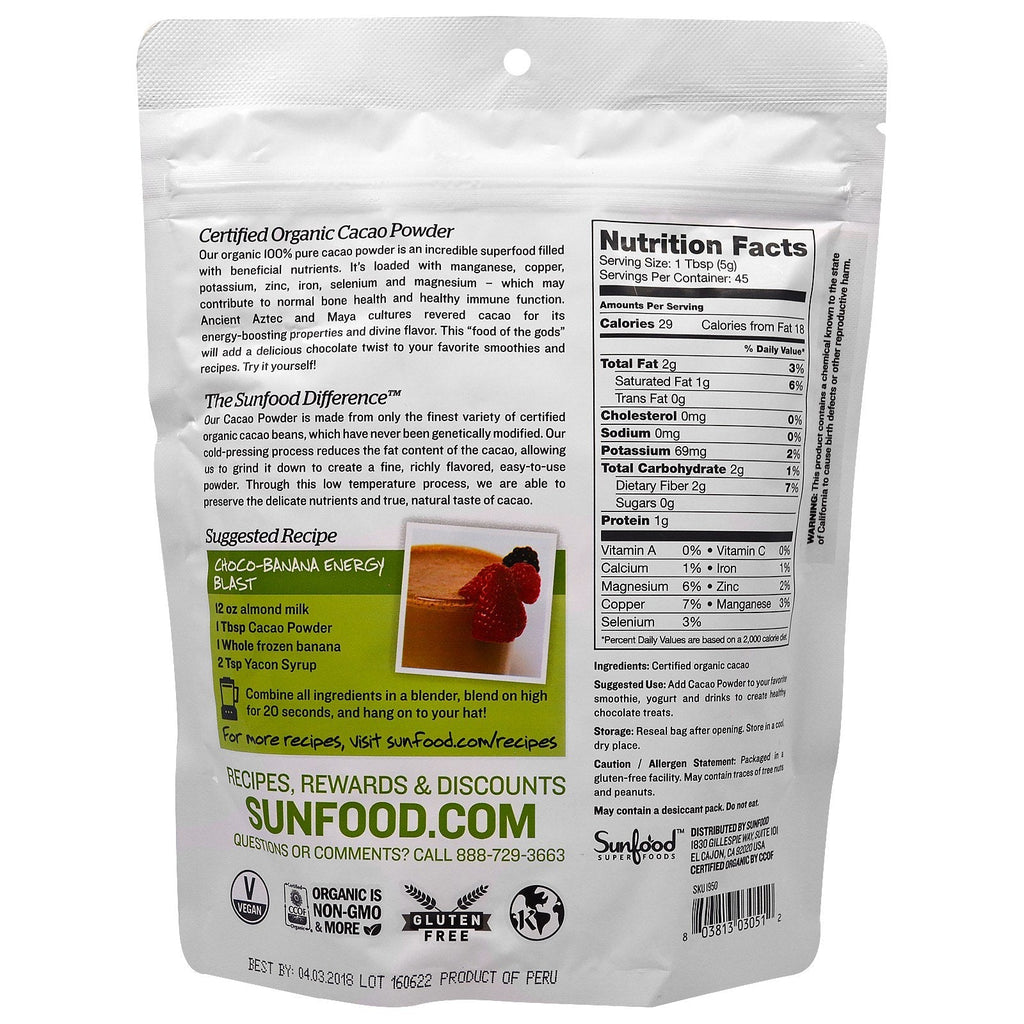 Sunfood,  Cacao Powder, 8 oz (227 g)