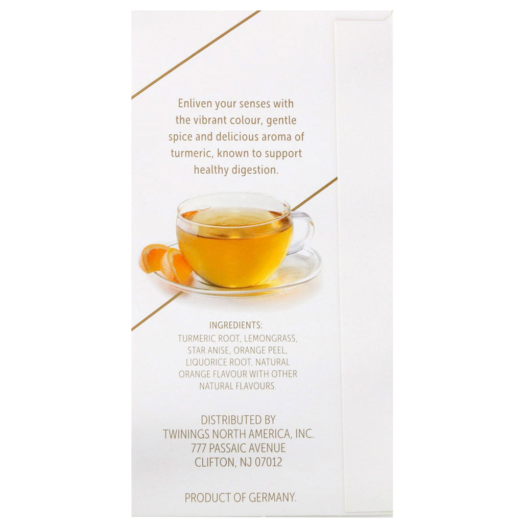 Twinings, beroligende urtete, gurkemeje, appelsin og stjerneanis, koffeinfri, 18 teposer, 1,27 oz (36 g)