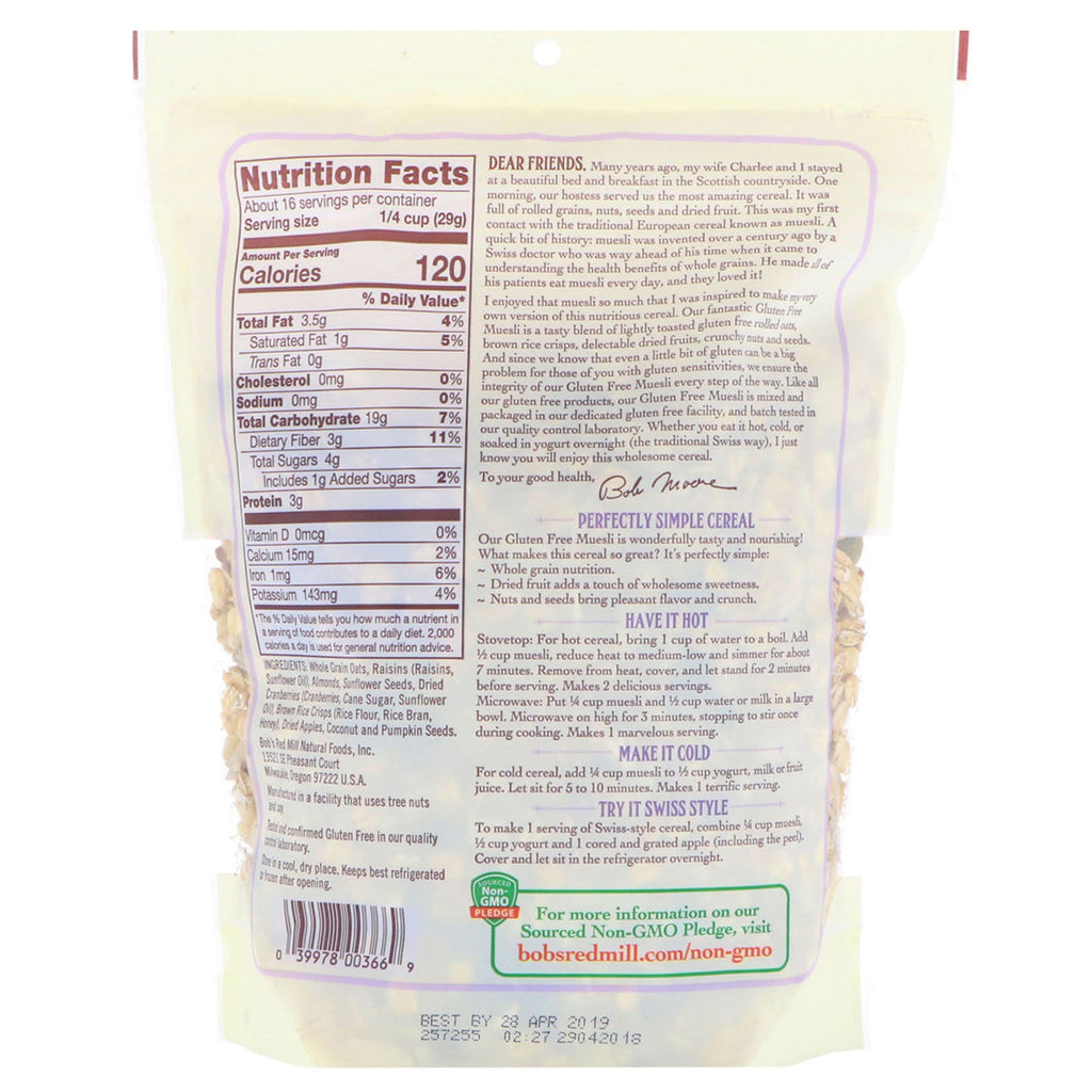 Bob's Red Mill, müsli, glutenfri, 16 oz (453 g)