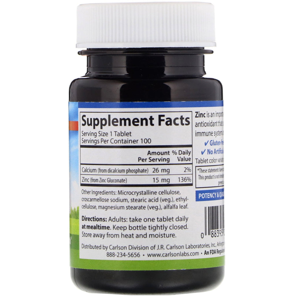 Carlson Labs, Zinc, 15 mg, 100 Tablets