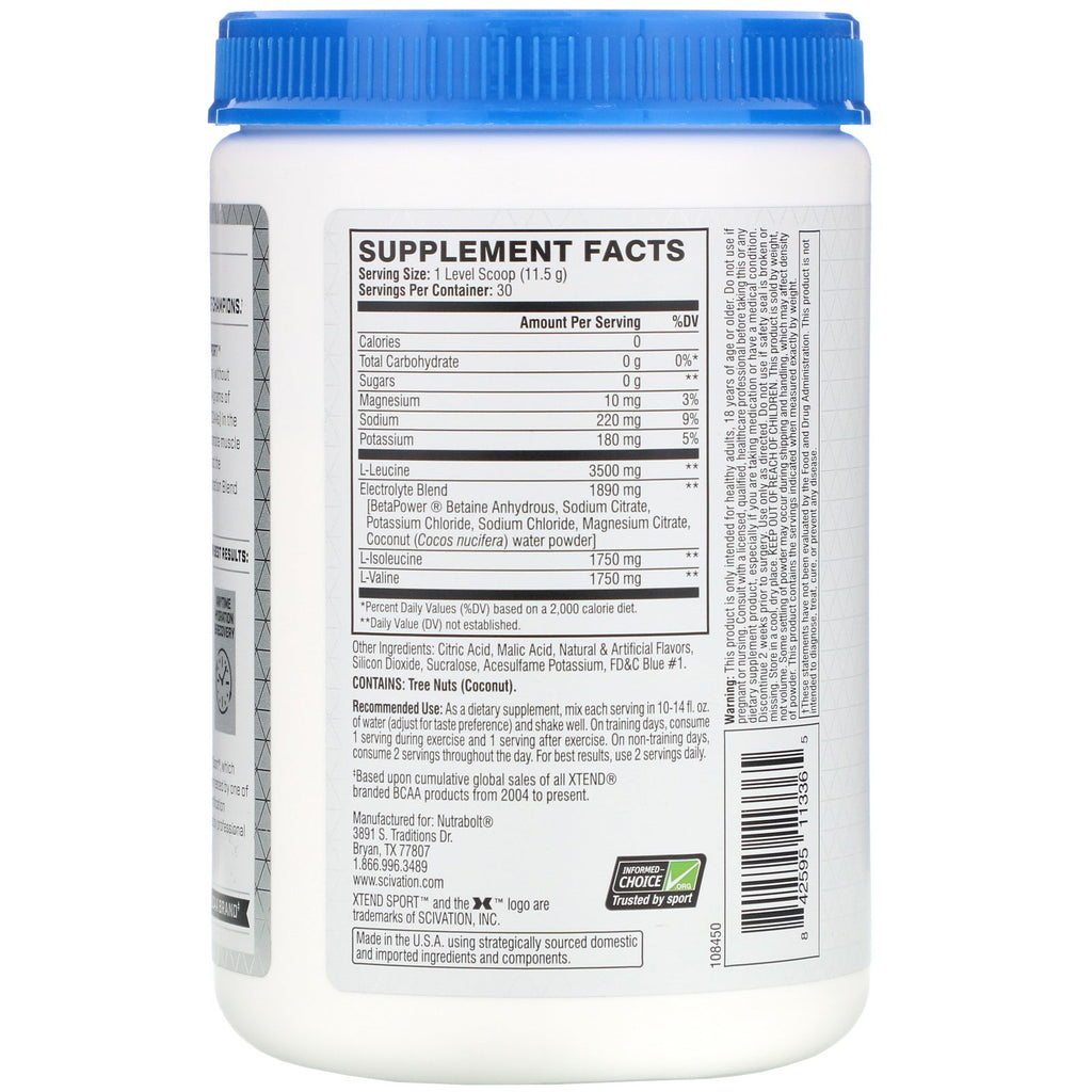 Xtend, Sport, 7 g de BCAA, hielo de frambuesa azul, 345 g (12,2 oz)