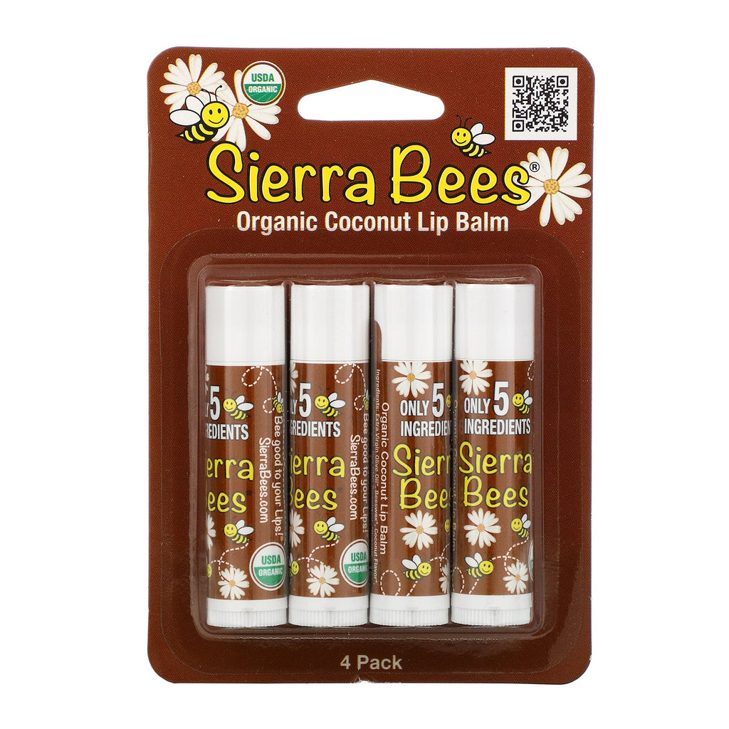 Sierra Bees,  Lip Balms, Coconut, 4 Pack, .15 oz (4.25 g) Each