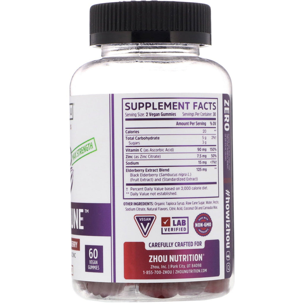 Zhou Nutrition, Max Strength Elder-Mune, Sambucus Elderberry, 60 Vegan Gummies