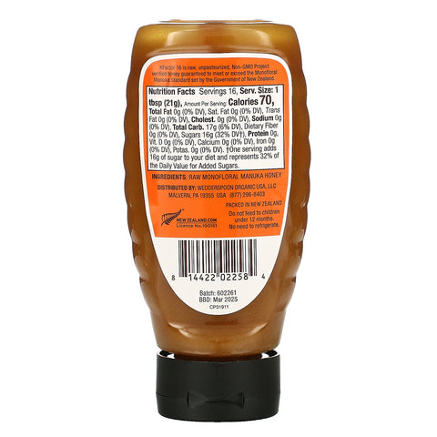 Wedderspoon, Raw Monofloral Manuka Honey, KFactor 16, 12 oz (340 g)