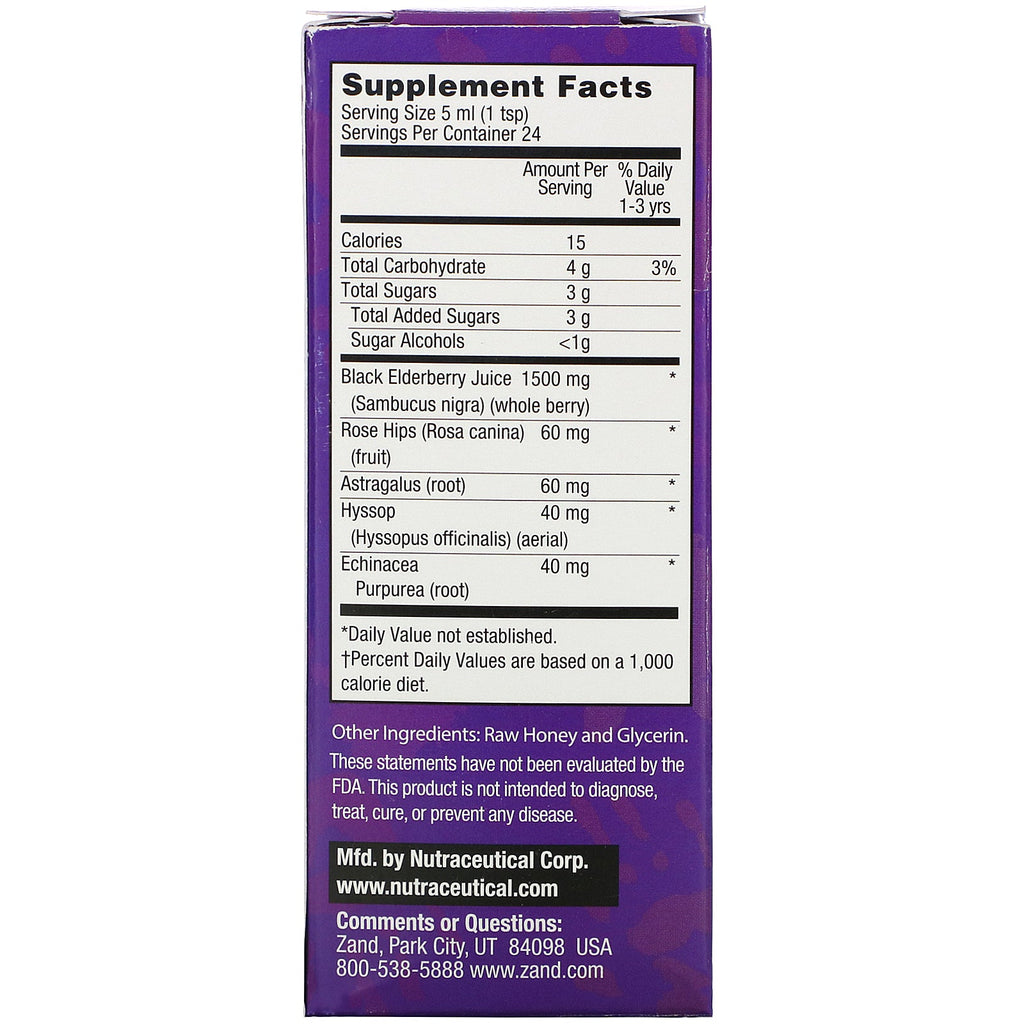 Zand, hyldebærsirup til børn, 4 fl oz (120 ml)