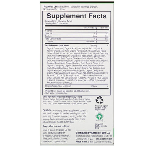 Garden of Life, Dr. Formulated Enzymes,  Digest +, Tropical Fruit Flavor, 90 Chewables