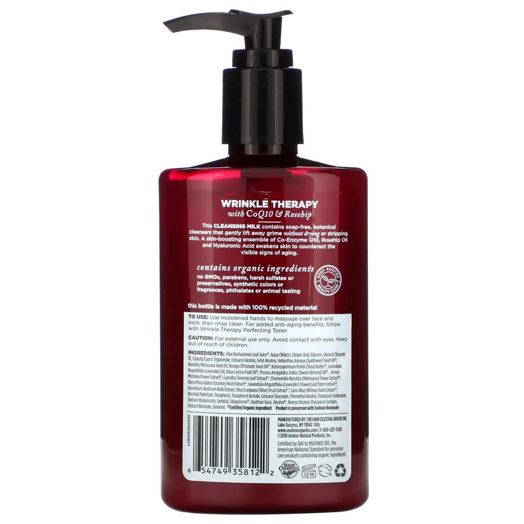 Avalon s, Terapia de arrugas, con CoQ10 y rosa mosqueta, leche limpiadora, 8,5 fl oz (251 ml)