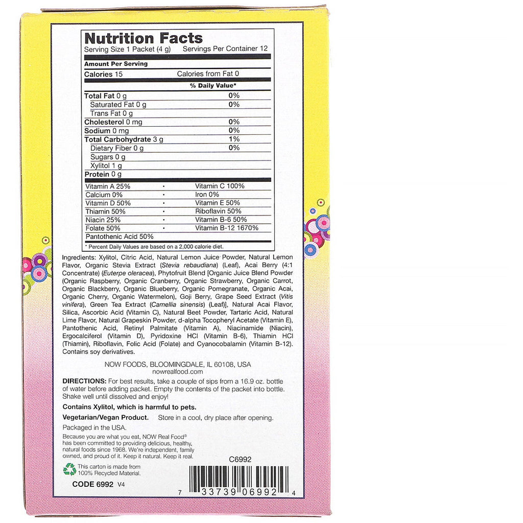 Now Foods, Real Food, Slanke Sticks, Acai Lemonade, 12 Sticks, (4 g) hver