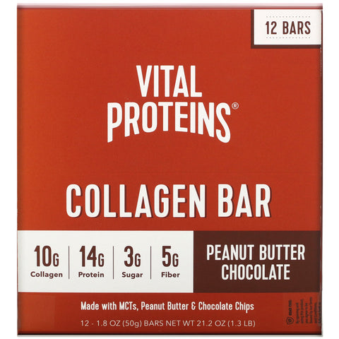 Vital Proteins, Collagen Bar, Peanut Butter Chocolate, 12 bars, 1.8 oz (50 g) Each