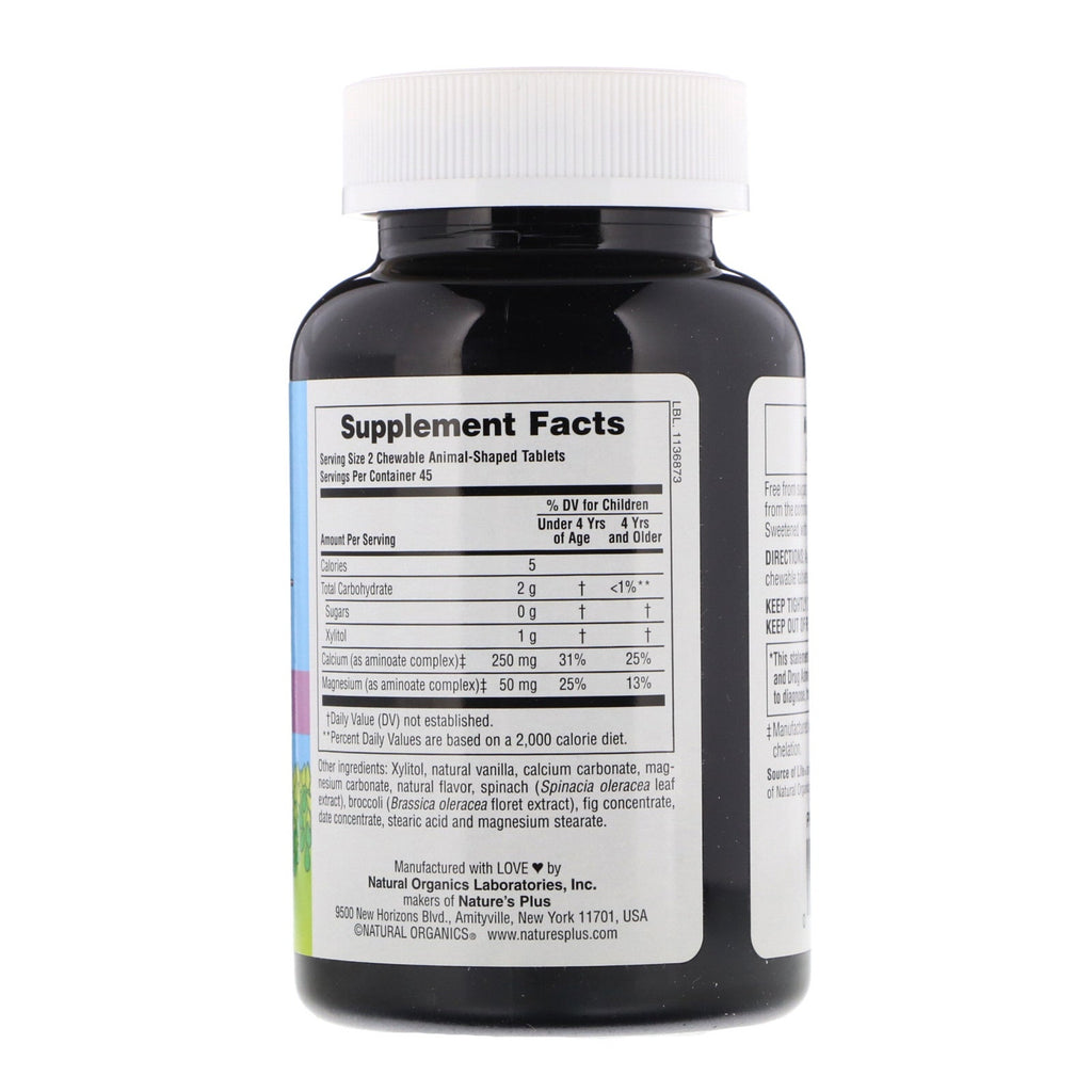 Nature's Plus, Source of Life, Animal Parade, calcio, suplemento masticable para niños, sin azúcar, sabor natural a helado de vainilla, 90 tabletas con forma de animal