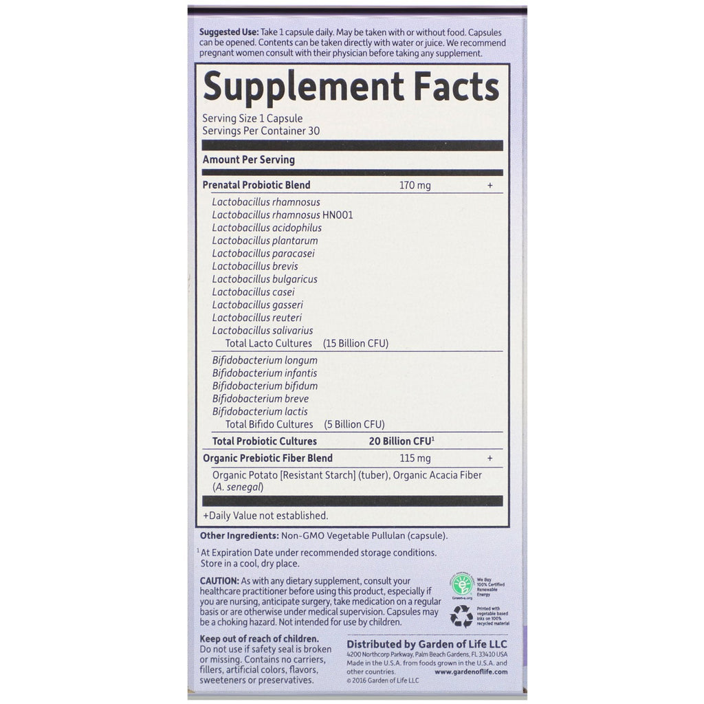 Garden of Life, Dr. Formulated Probiotics, Once Daily Prenatal, 30 Vegetarian Capsules