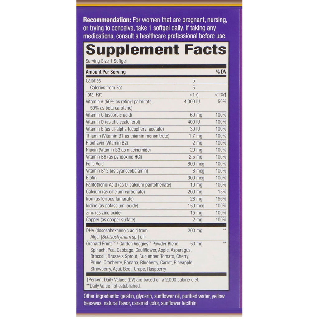 Nature's Way, Alive! Prenatal Multi-Vitamin with Plant DHA, Strawberry Flavored, 30 Softgels