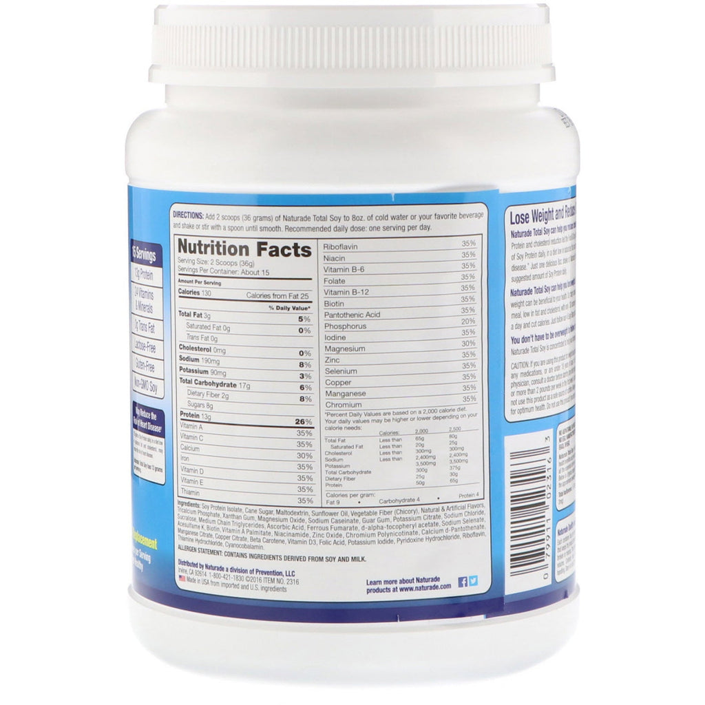 Naturade, Total Soja, Vægttab Shake, Vanilje, 1,2 lbs (540 g)