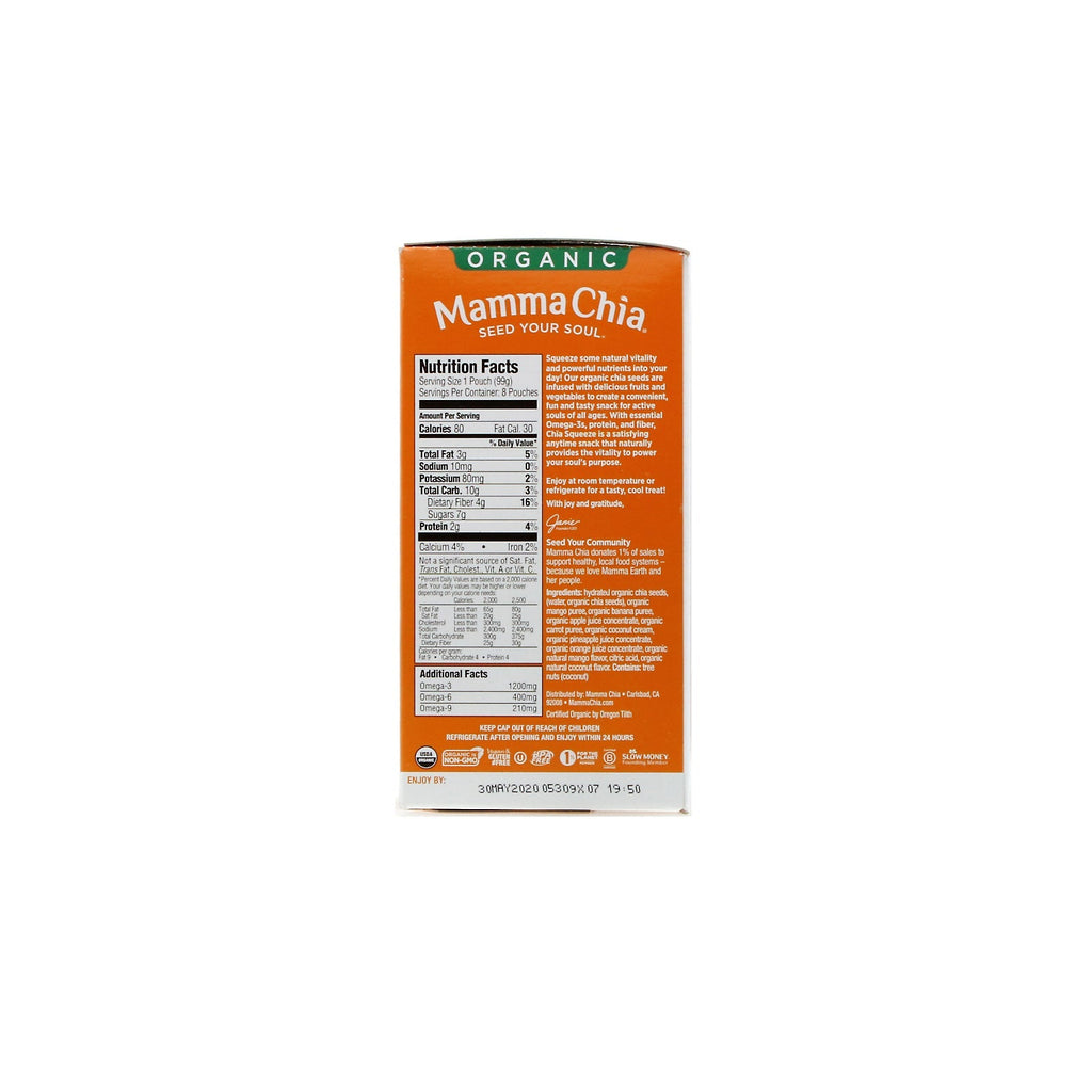 Mamma Chia, Chia Squeeze, Vitality Snack, Mango Coconut, 8 Squeezes, 3,5 oz (99 g) hver
