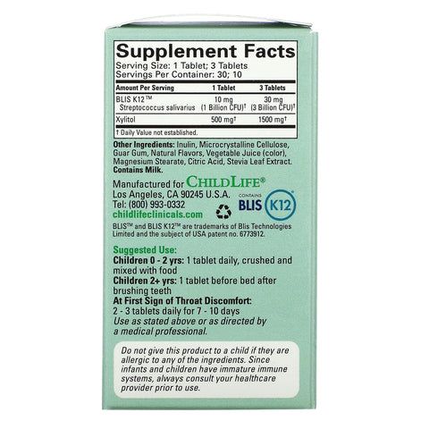 Childlife Clinicals, Probiótico para el cuidado bucal, fresa natural, 30 tabletas