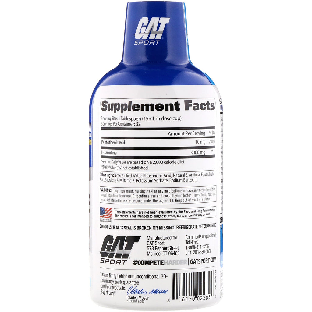 GAT, L-carnitina, aminoácido, bayas mixtas, 3000 mg, 16 oz (473 ml)