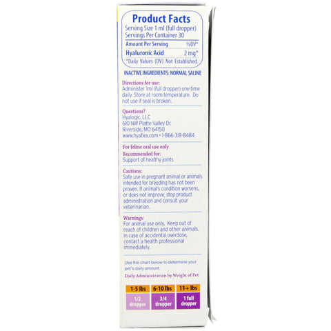 Hyalogic, HyaFlex for Cats, Oral Hyaluronic Acid (HA), Original, 1 oz (30 ml)