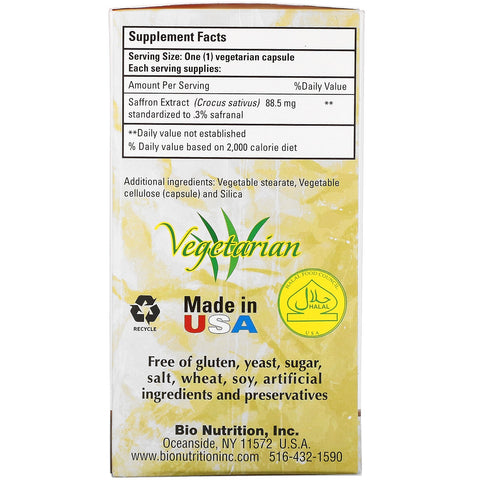 Bio Nutrition, Saffron Extract, 50 Vegetarian Capsules