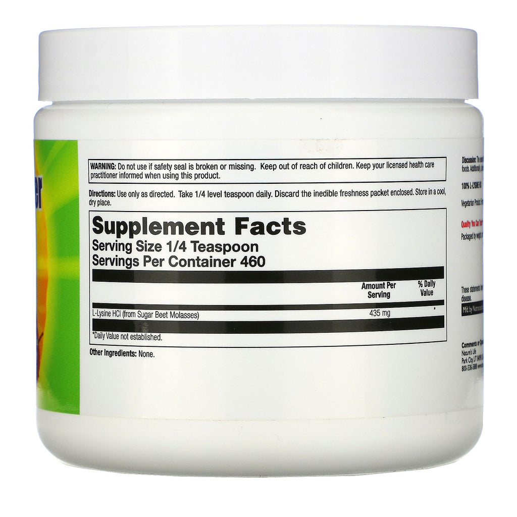 Nature's Life, L-lisina en polvo, sin sabor, 200 g