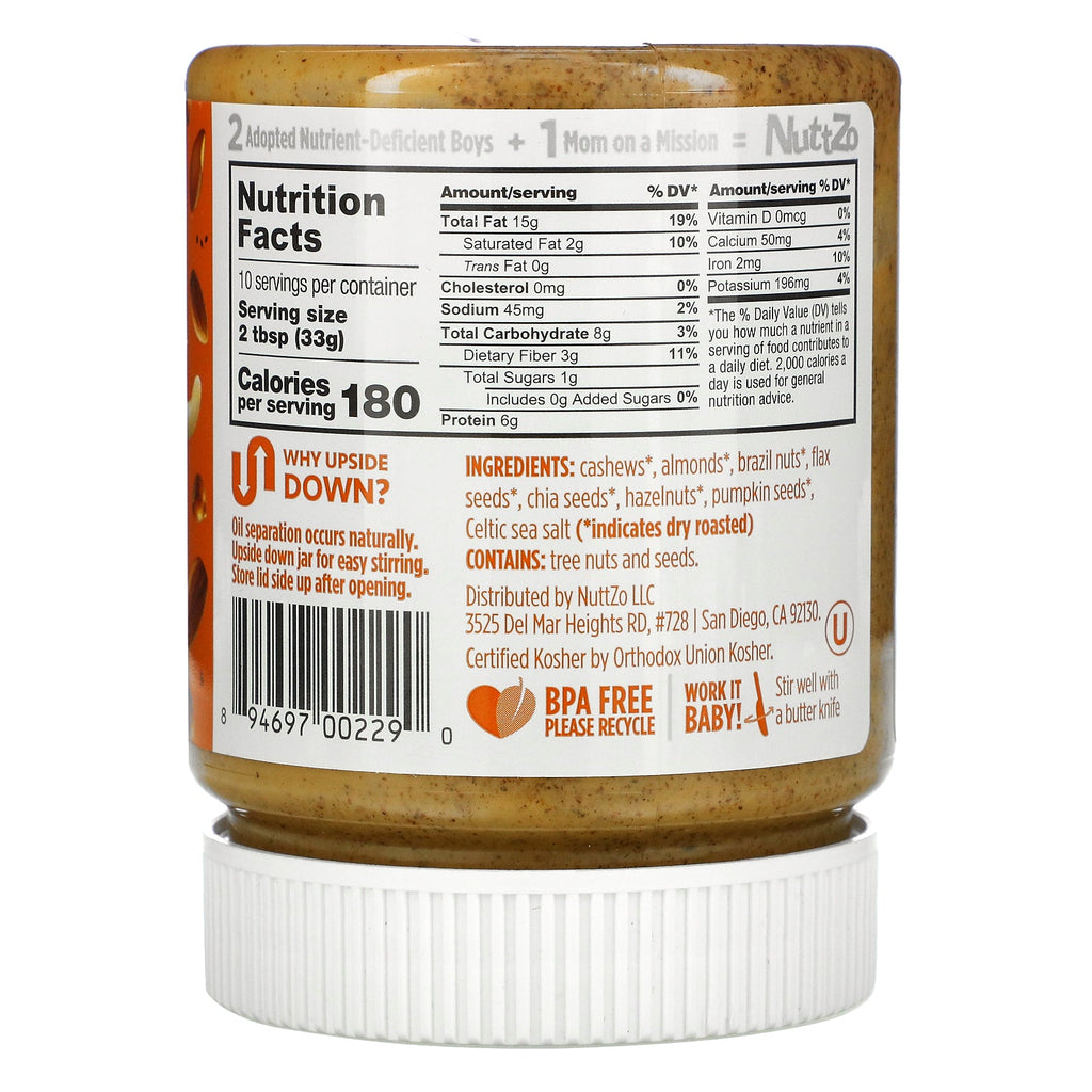 Nuttzo, Paleo Power Fuel, 7 nødde- og frøsmør, glat, 12 oz (340 g)