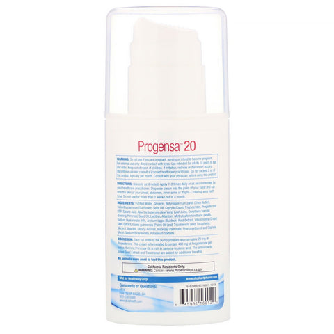AllVia, Progensa 20, Progestrone Cream, 4 oz (113 g)