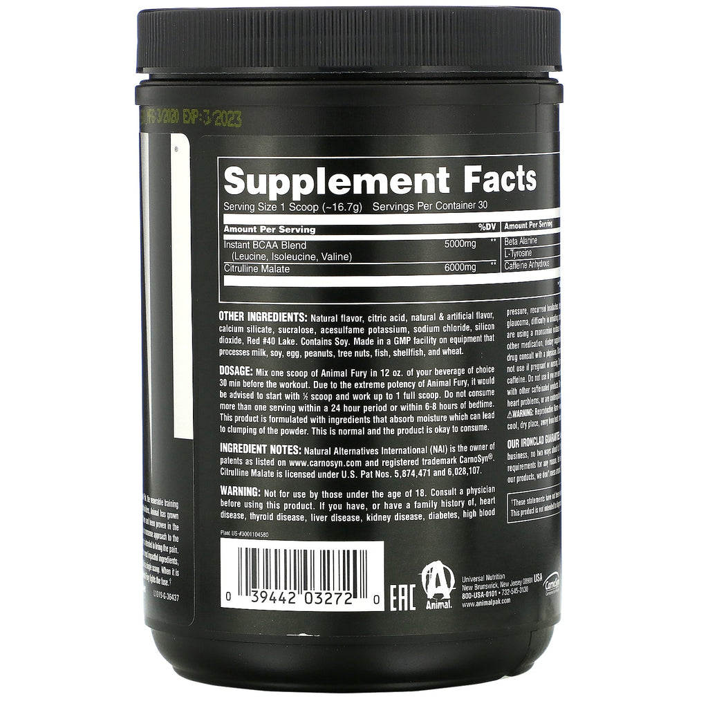 Universal Nutrition, Animal Fury, Fruit Punch, 1,1 lb (502 g)