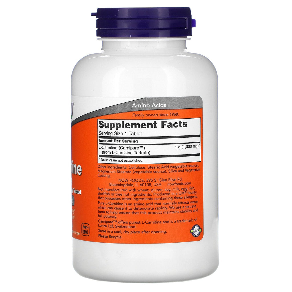 Now Foods, L-Carnitina, 1000 mg, 100 tabletas
