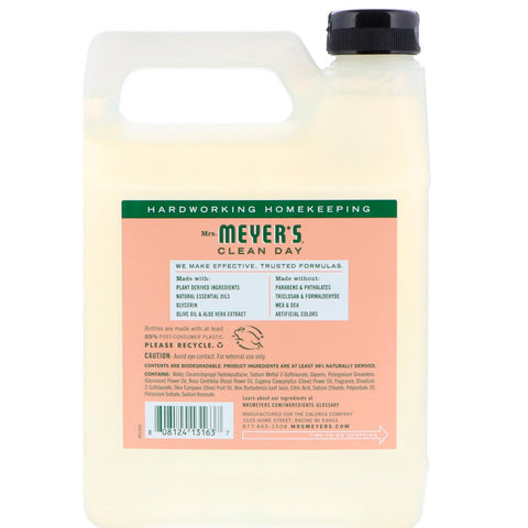 Mrs. Meyers Clean Day, Liquid Hand Soap Refill, Geranium Scent, 33 fl oz (975 ml)