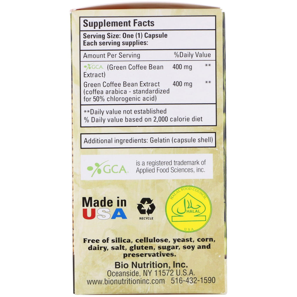 Bio Nutrition, ren grøn kaffebønne, 800 mg, 50 kapsler