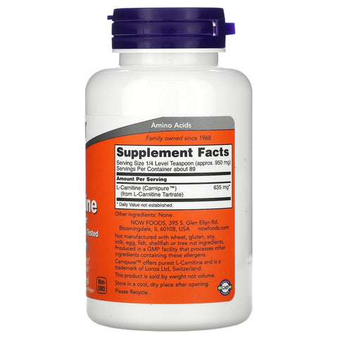 Now Foods, L-carnitina, polvo puro, 3 oz (85 g)