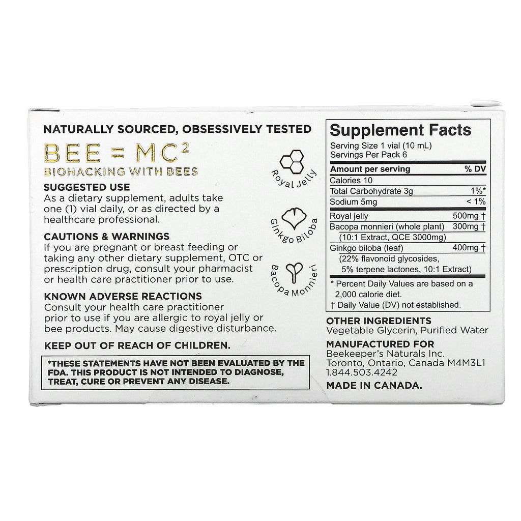 Beekeeper's Naturals, B. LXR Brain Fuel, 6 Vials, 0.35 fl oz (10 ml) Each