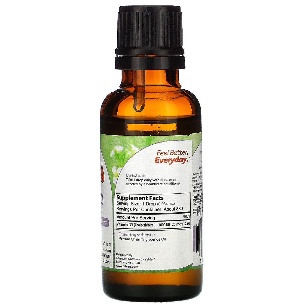 Zahler, Vitamin D3, Advanced D3 Formula, 1,000 IU, 1 fl oz (30 ml)