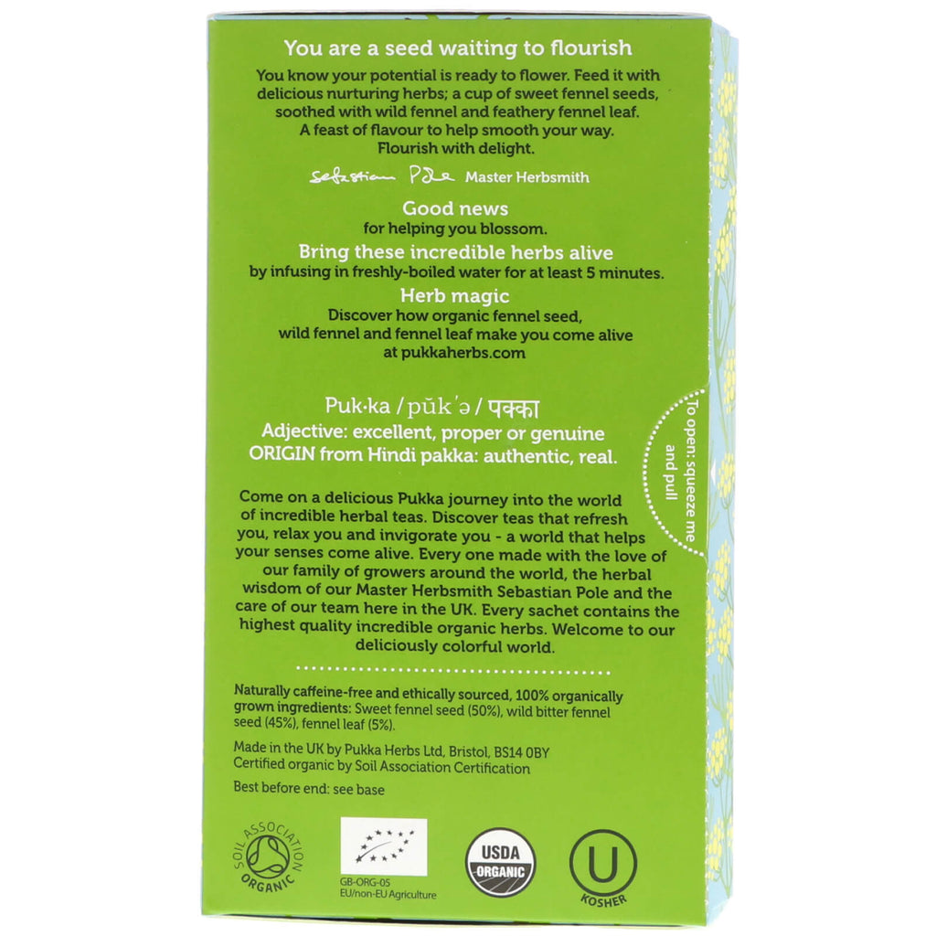 Pukka-urter, tre fennikel, 20 poser med urtete, 36 g (1,27 oz)