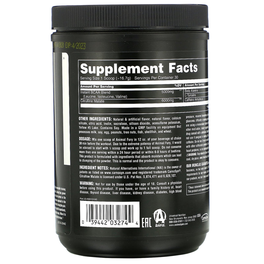 Universal Nutrition, Animal Fury, Limonada, 501 g (1,1 lb)