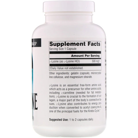 Source Naturals, L-lisina, 500 mg, 200 cápsulas