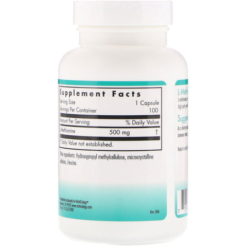 Nutricology, L-metionina, 100 cápsulas vegetarianas