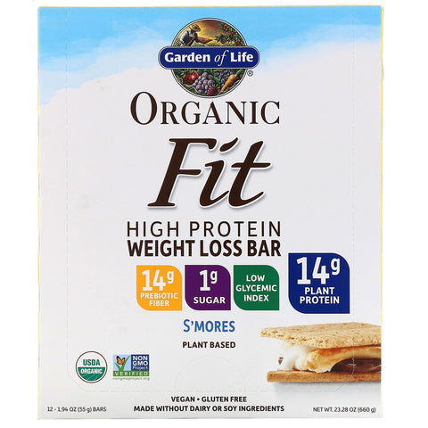 Garden of Life,  Fit, High Protein Weight Loss Bar, S'mores, 12 Bars, 1.9 oz (55 g) Each