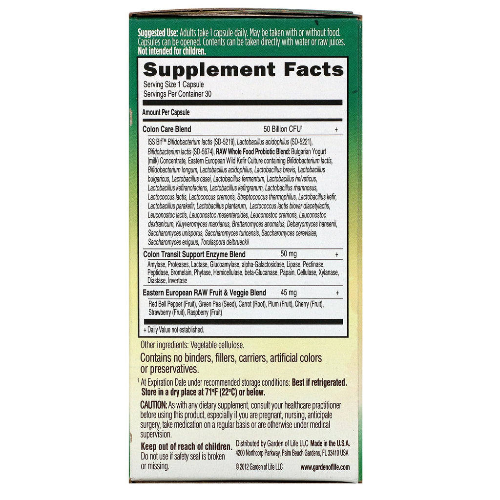 Garden of Life, RAW Probiotics, Colon Care, 30 Vegetarian Capsules