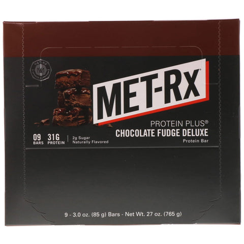 MET-Rx, PROTEIN PLUS Bar, Chocolate Fudge Deluxe, 9 Bars, 3.0 oz (85 g) Each