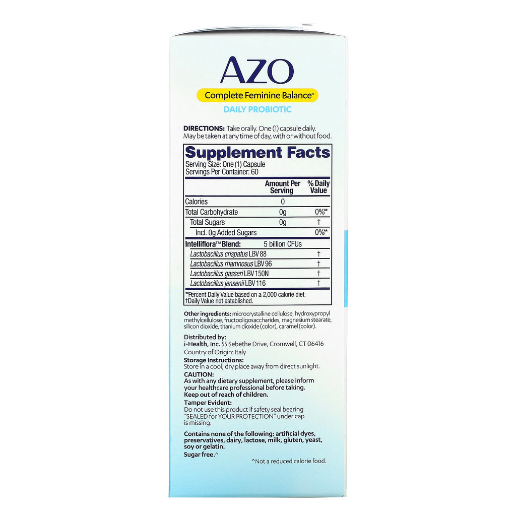 Azo, Complete Feminine Balance, Daily Probiotic, 5 Billion Active Cultures, 60 Once Daily Capsules